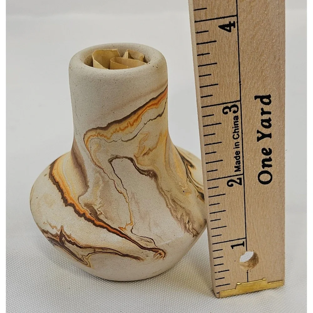 Nemadji‎ Earth Pottery Marbled Swirl Vase USA Hand Made Southwestern Decor 3.5in